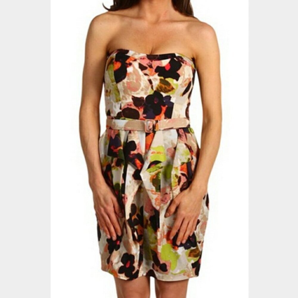 Jessica Simpson Multicolor Strapless Floral Mini Dress with Belt